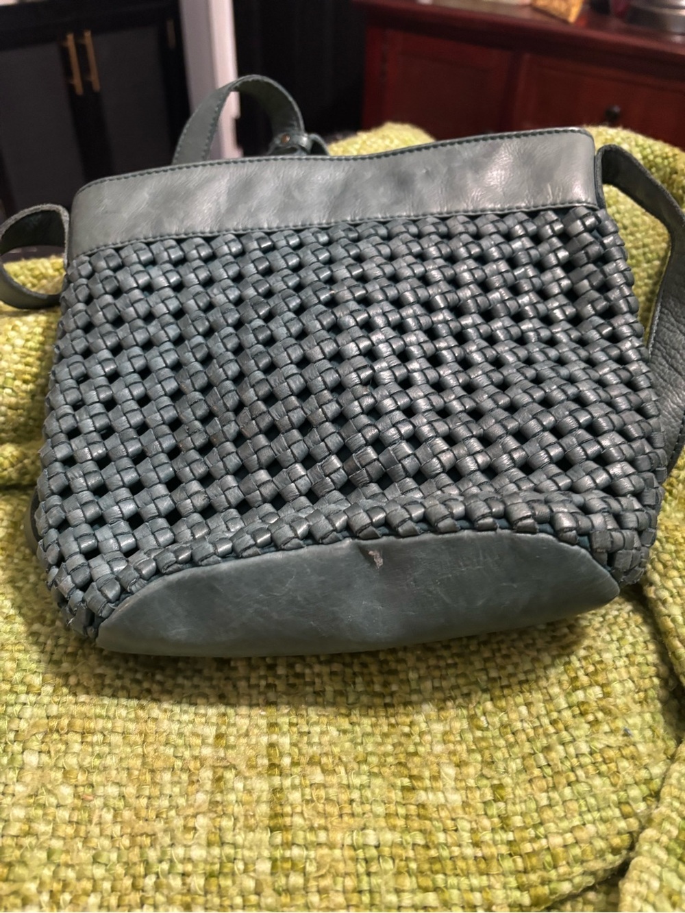 Woven Leather Crossbody Bag in Teal